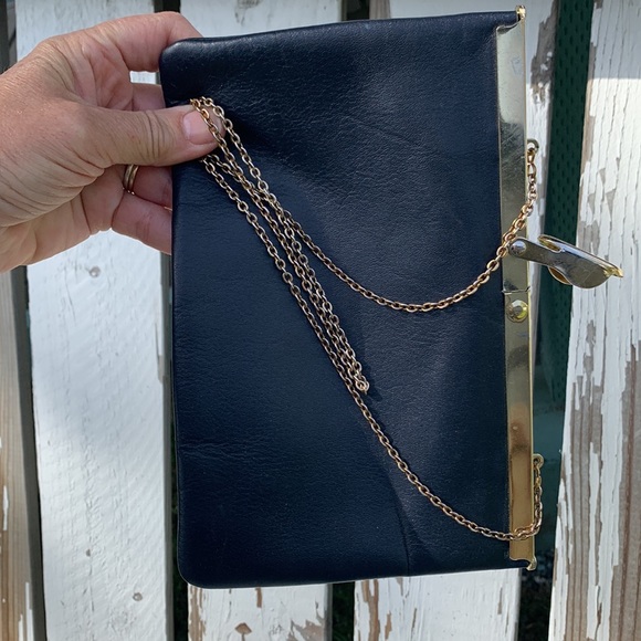 Vintage navy blue leather clutch ETRA - Picture 10 of 16